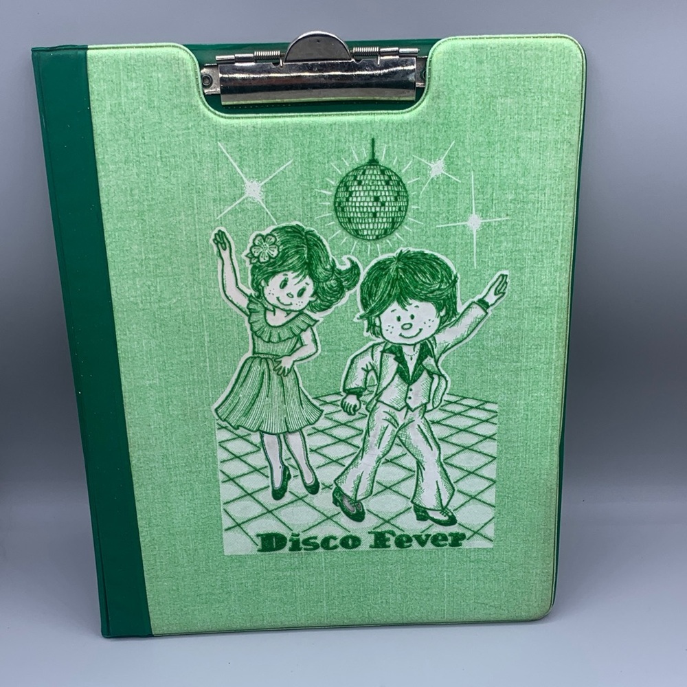 Rare 1970s Disco Fever Vintage Green Embossed Clipboard Storage Binder